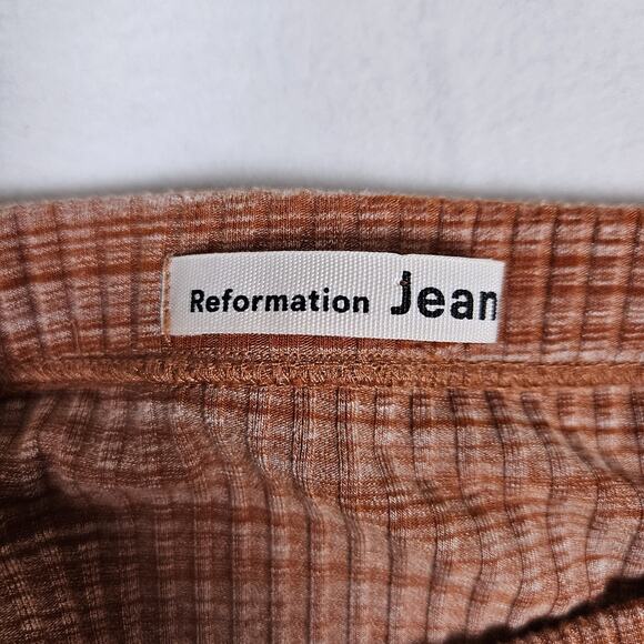 Reformation Jeans Joan Midi Skirt Ribbed Rust Side Slit Stretch Pencil Maxi S - Picture 8 of 14